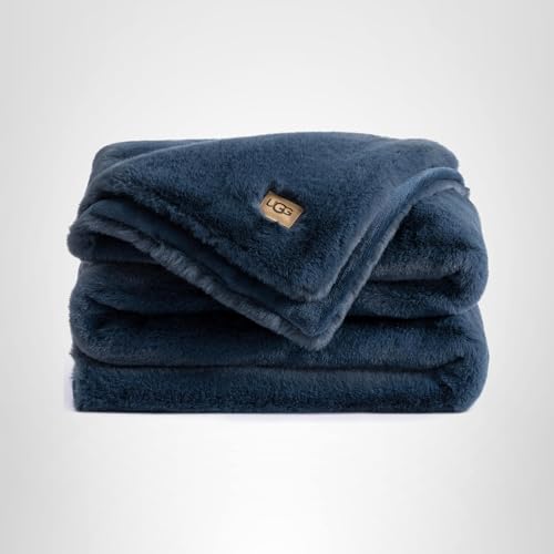 UGG Euphoria Faux Fur Throw Blanket, Oversized Soft Throw for Couch or Bed, Luxury Room Decor, Giftable Fuzzy Blankets, Machine Washable, 50 - inch x 70 - inch, Chambray Blue Grey - The Cozy Corner