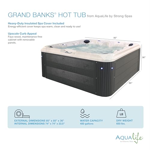 AquaLife Grand Banks™ 6 - Person 81 - Jet Acrylic Non - Lounger Hot Tub with LED Lighting, Insulated Cover, Stainless Steel Heater and Ozonator - The Cozy Corner