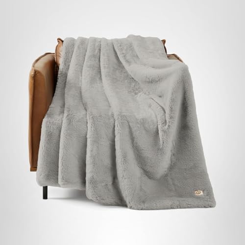 UGG Euphoria Faux Fur Throw Blanket, Oversized Soft Throw for Couch or Bed, Luxury Room Decor, Giftable Fuzzy Blankets, Machine Washable, 50 - inch x 70 - inch, Chambray Blue Grey - The Cozy Corner