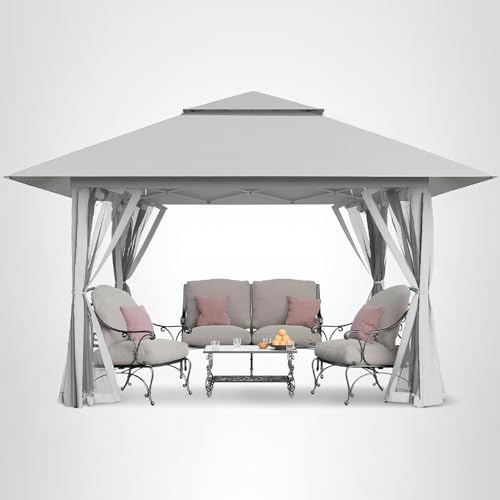 CROWN SHADES 13x13 Pop Up Gazebo, Canopy Tent, Gazebos on Clearance - Outdoor Gazebo for Backyard & Patio Furniture - Carpa Pop Up Tent with Wheeled STO - N - Go Cover Bag (Beige & Coffee) - The Cozy Corner