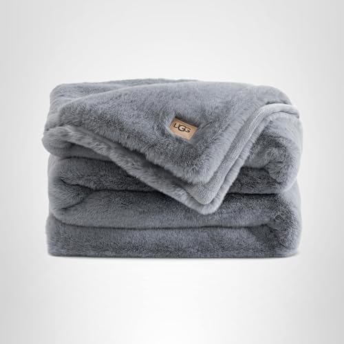 UGG Euphoria Faux Fur Throw Blanket, Oversized Soft Throw for Couch or Bed, Luxury Room Decor, Giftable Fuzzy Blankets, Machine Washable, 50 - inch x 70 - inch, Chambray Blue Grey - The Cozy Corner