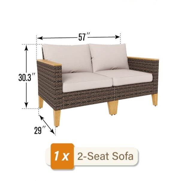 Sophia & William Patio Furniture Set with Fire Pit Table, 8 Piece Half Moon Outdoor Wicker Sectional Sofa Set, Rattan Conversation Set with 56 - Inch Fire Pit Table & Ottoman (Aqua Blue) - The Cozy Corner
