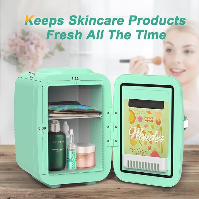 CROWNFUL Mini Fridge, 4 Liter/6 Can Portable Cooler and Warmer Personal Refrigerator for Skin Care, Cosmetics, Beverage, Food,Great for Bedroom, Office, Car, Dorm, ETL Listed (Green) - The Cozy Corner