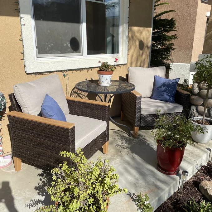 Sophia & William Patio Furniture Set with Fire Pit Table, 8 Piece Half Moon Outdoor Wicker Sectional Sofa Set, Rattan Conversation Set with 56 - Inch Fire Pit Table & Ottoman (Aqua Blue) - The Cozy Corner