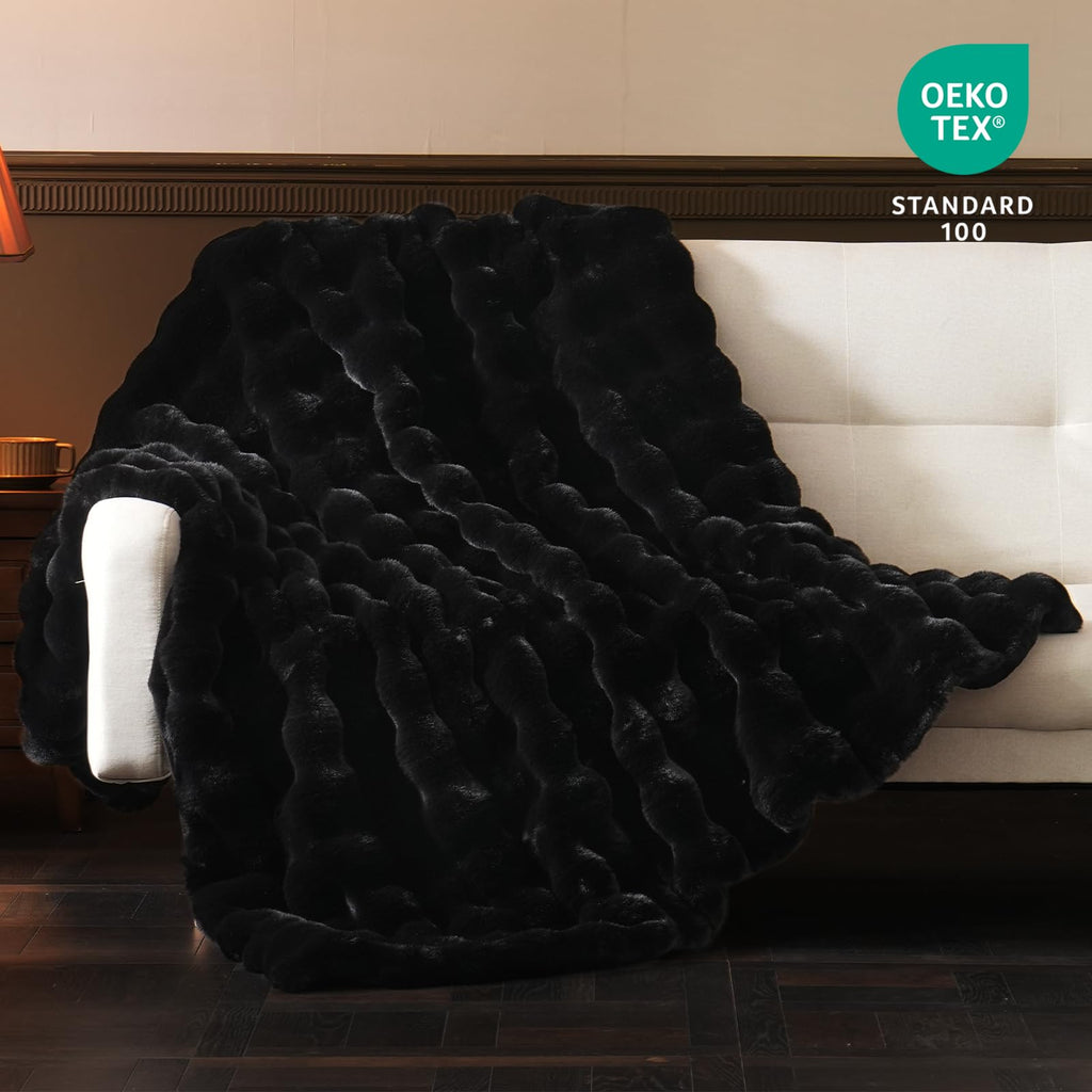 BENVWE Fluffy Faux Fur Throw Blanket for Couch, Soft Plush Thick Cozy Fuzzy Luxury Minky Bubble Blanket for Home Living Room Decor Gift for Women, Navy Blue, 63" x 80", 1100GSM - The Cozy Corner