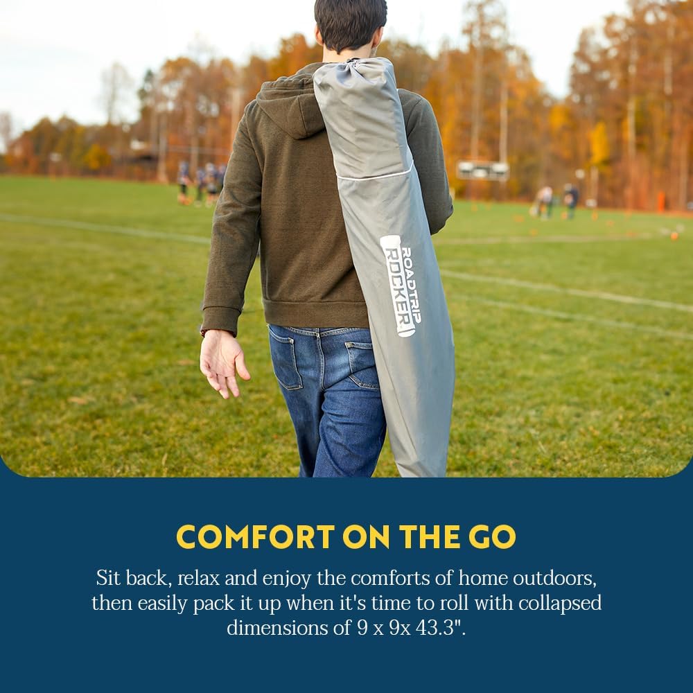 GCI OUTDOOR RoadTrip Rocker Camping Chair | Portable, Folding Rocking Chair with Solid, Durable Armrests, Drink Holder & Comfortable Extended Backrest — Indigo Blue - The Cozy Corner
