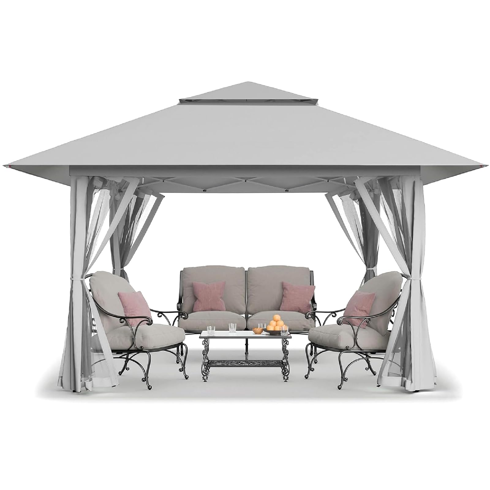 CROWN SHADES 13x13 Pop Up Gazebo, Canopy Tent, Gazebos on Clearance - Outdoor Gazebo for Backyard & Patio Furniture - Carpa Pop Up Tent with Wheeled STO - N - Go Cover Bag (Beige & Coffee) - The Cozy Corner