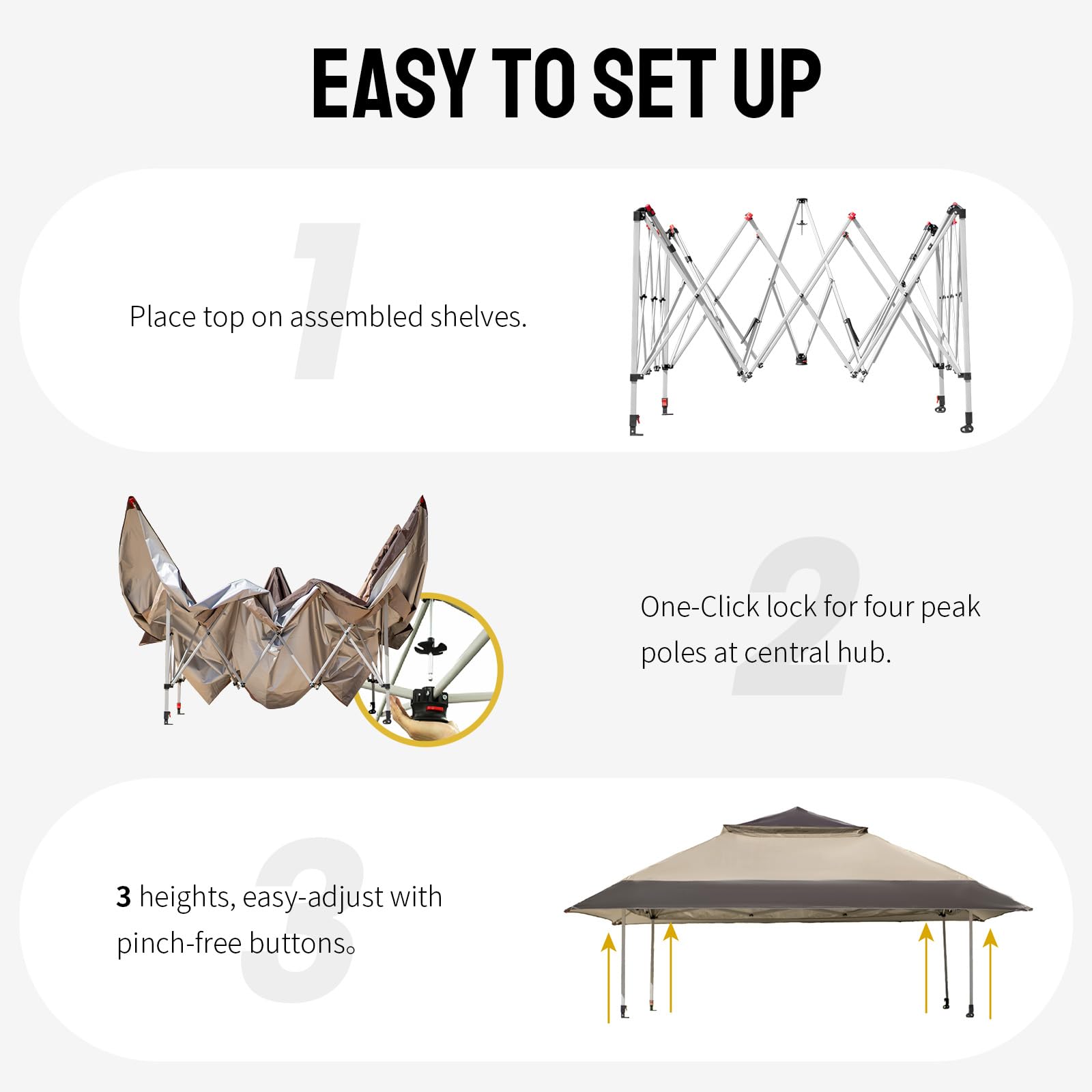 CROWN SHADES 13x13 Pop Up Gazebo, Canopy Tent, Gazebos on Clearance - Outdoor Gazebo for Backyard & Patio Furniture - Carpa Pop Up Tent with Wheeled STO - N - Go Cover Bag (Beige & Coffee) - The Cozy Corner