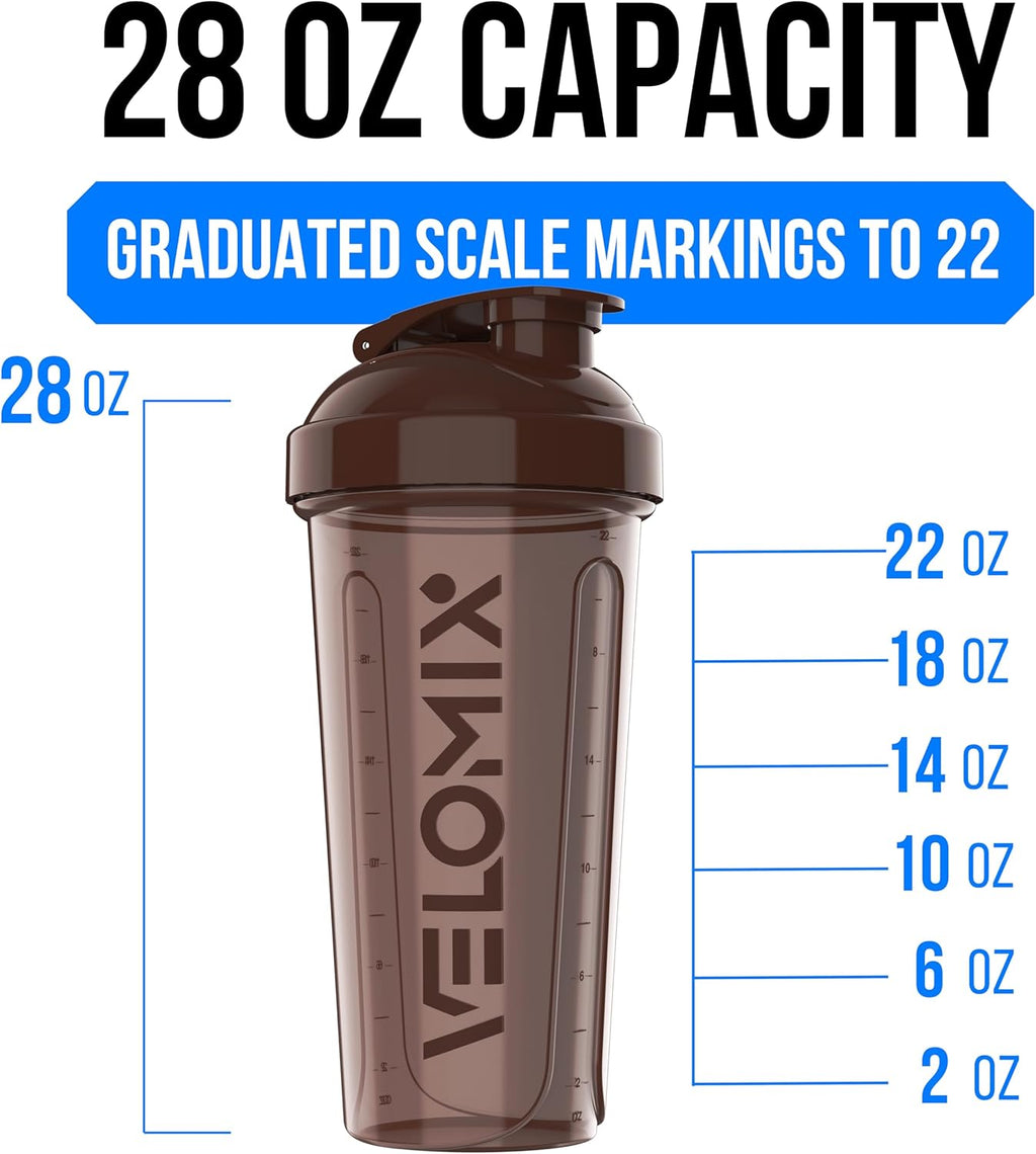 VELOMIX - 2 Pack - 28 oz Protein Shaker Bottles for Protein Mixes - 2x Wire Whisk | Leak Proof Shaker Cups for Protein Shakes | Protein Shaker Bottle Pack (Black/Transparent) - The Cozy Corner