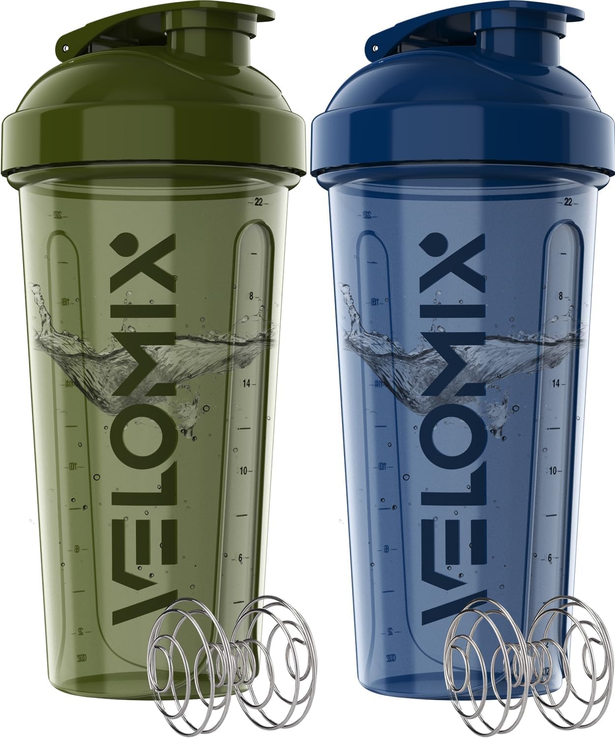 VELOMIX - 2 Pack - 28 oz Protein Shaker Bottles for Protein Mixes - 2x Wire Whisk | Leak Proof Shaker Cups for Protein Shakes | Protein Shaker Bottle Pack (Black/Transparent) - The Cozy Corner