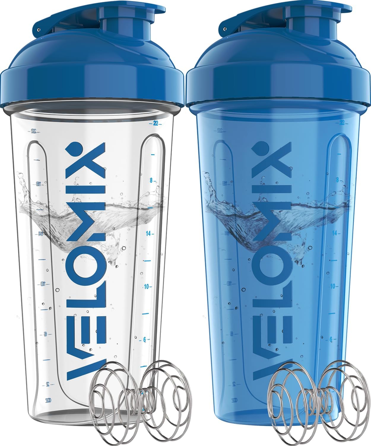 VELOMIX - 2 Pack - 28 oz Protein Shaker Bottles for Protein Mixes - 2x Wire Whisk | Leak Proof Shaker Cups for Protein Shakes | Protein Shaker Bottle Pack (Black/Transparent) - The Cozy Corner