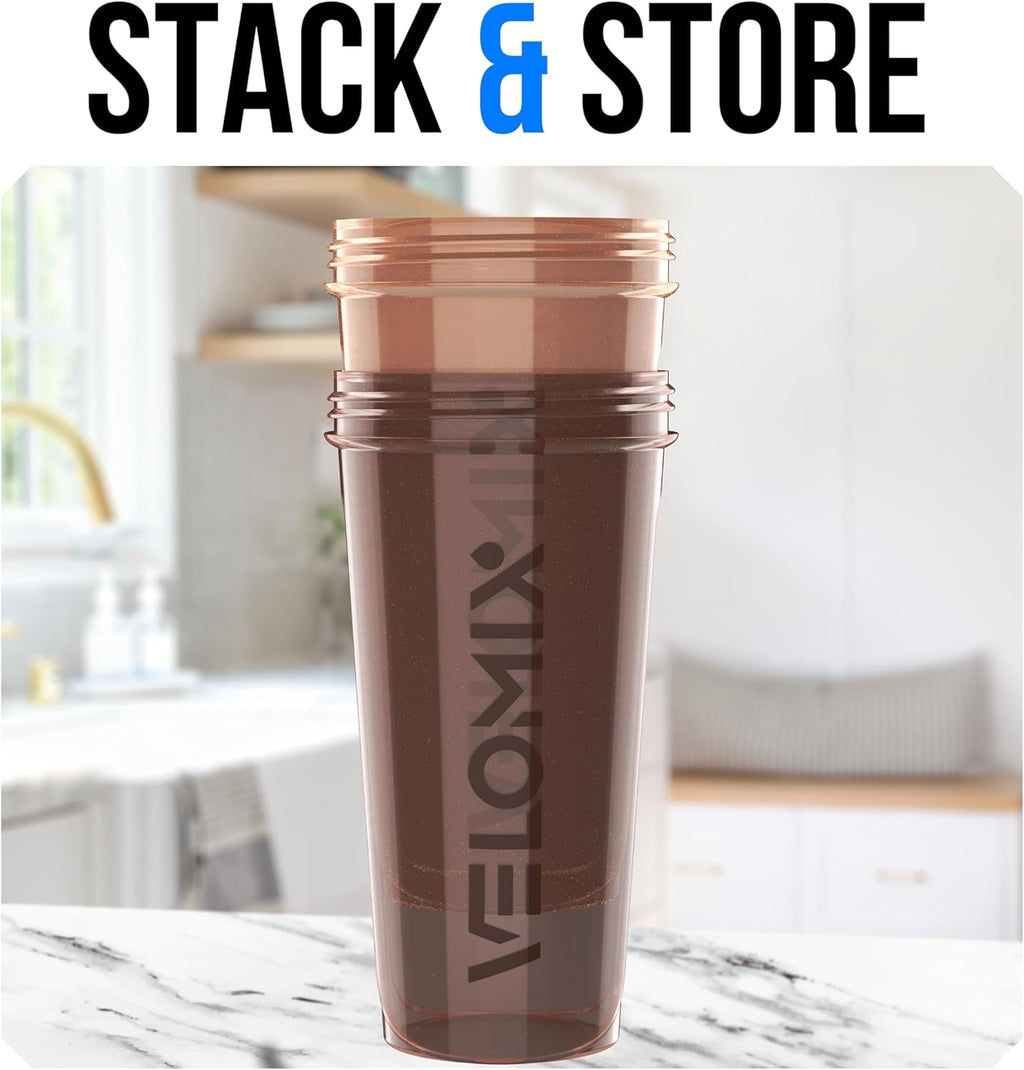 VELOMIX - 2 Pack - 28 oz Protein Shaker Bottles for Protein Mixes - 2x Wire Whisk | Leak Proof Shaker Cups for Protein Shakes | Protein Shaker Bottle Pack (Black/Transparent) - The Cozy Corner