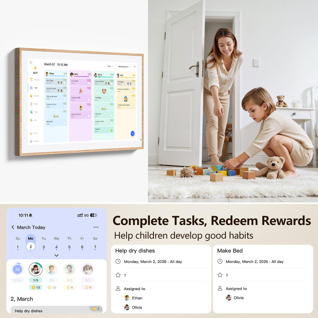 Digital Calendar, 15.6 Inch Wall Planner Electronic Calendar & Chore Chart, Smart Touchscreen Interactive Display for Family Schedules, Great for Organizing Your Routines, Wall & Desk Mountable - The Cozy Corner