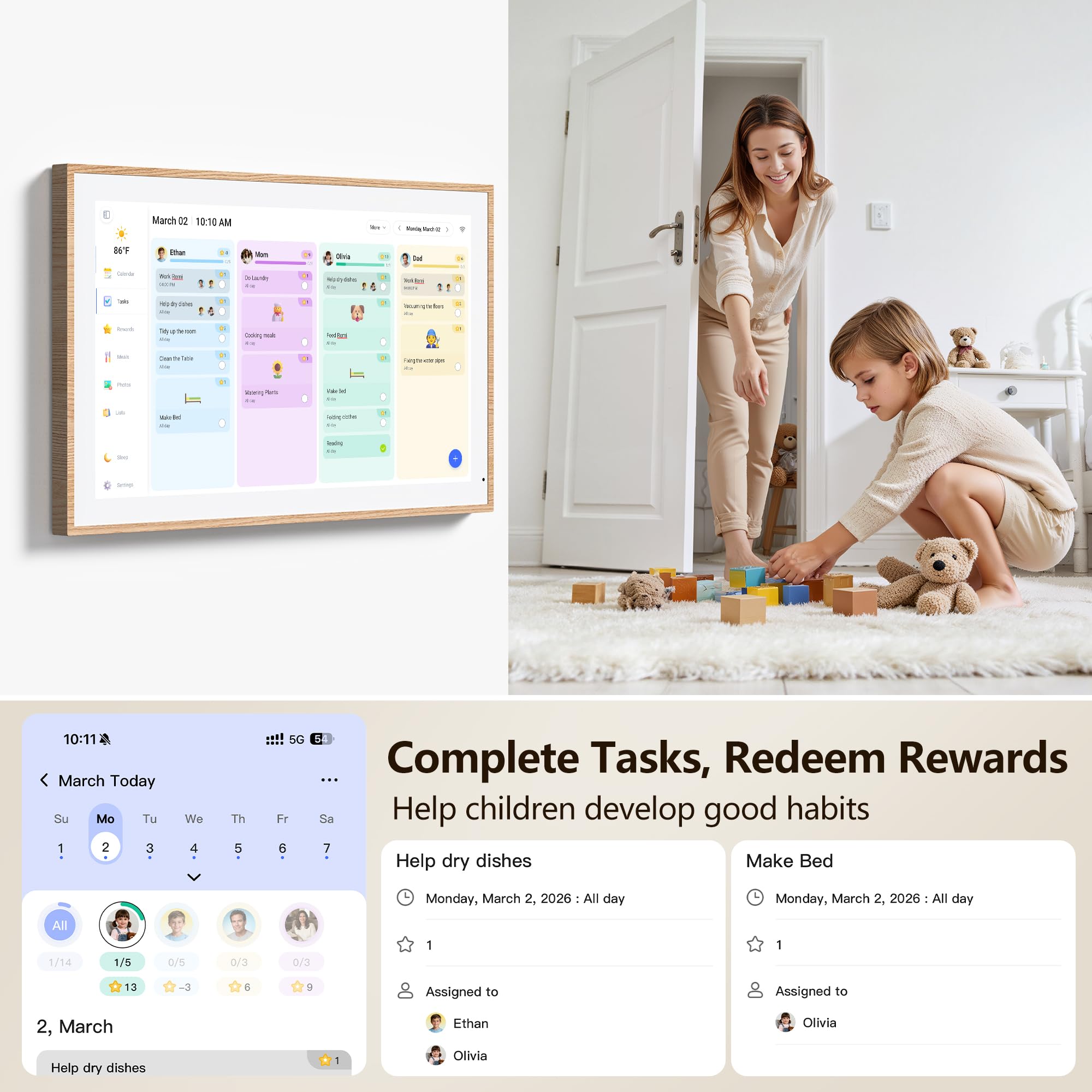 Digital Calendar, 15.6 Inch Wall Planner Electronic Calendar & Chore Chart, Smart Touchscreen Interactive Display for Family Schedules, Great for Organizing Your Routines, Wall & Desk Mountable - The Cozy Corner