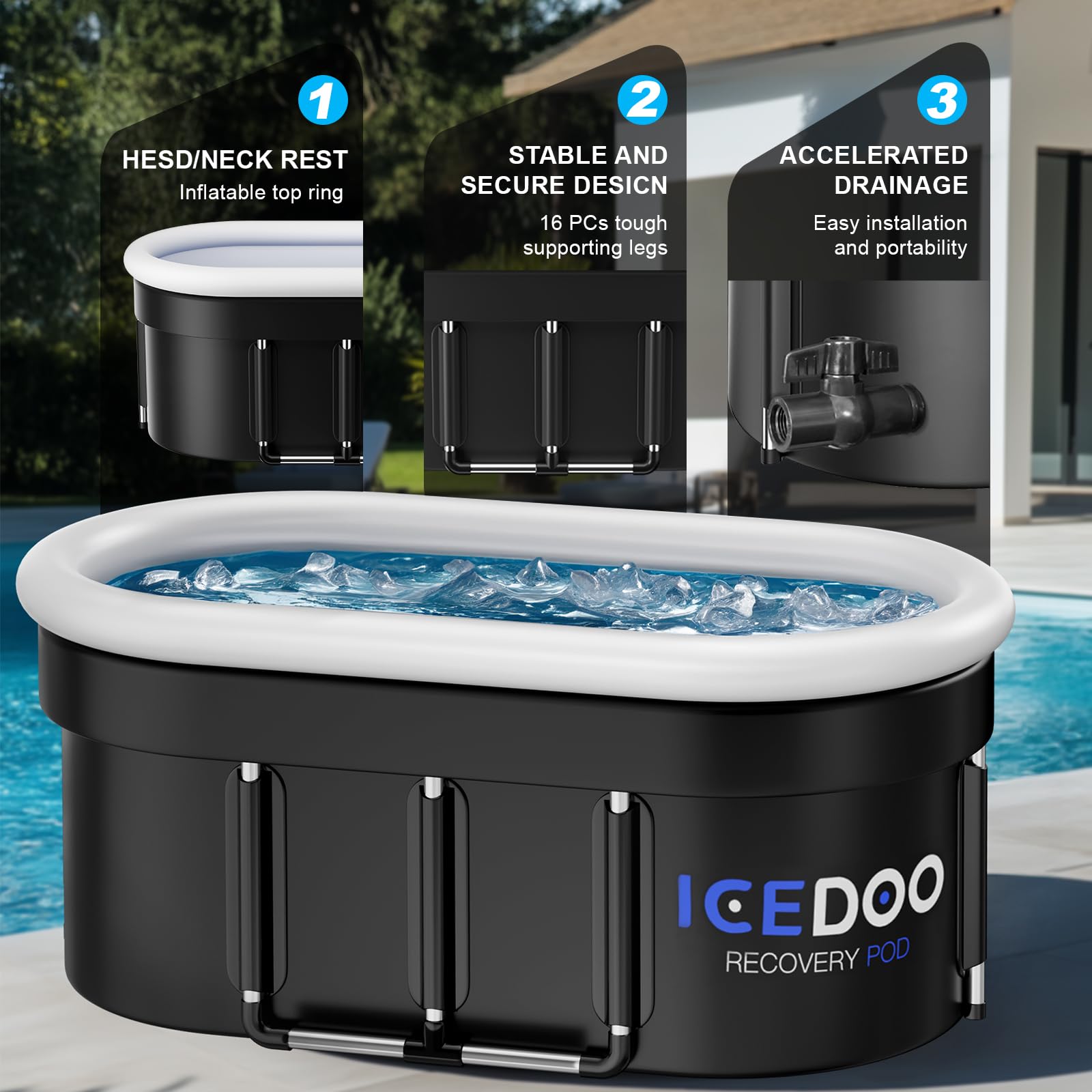 Upgraded 175 - Gal Oval Ice Bath Tub with Air Ring, Portable Multi - Layered Cold Plunge Tub - Foldable & Inflatable, with Lid, for Athletes & Adults,Ideal for Home, Gym & Outdoor Use - The Cozy Corner