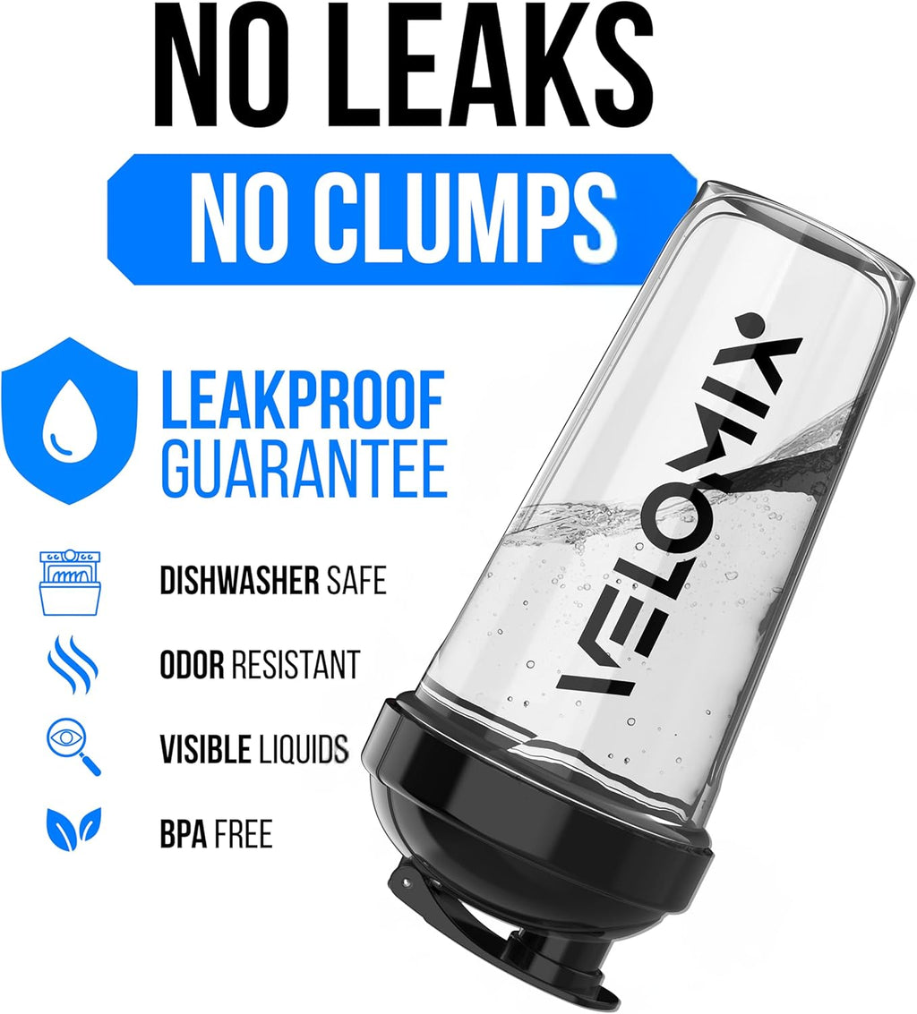VELOMIX - 2 Pack - 28 oz Protein Shaker Bottles for Protein Mixes - 2x Wire Whisk | Leak Proof Shaker Cups for Protein Shakes | Protein Shaker Bottle Pack (Black/Transparent) - The Cozy Corner
