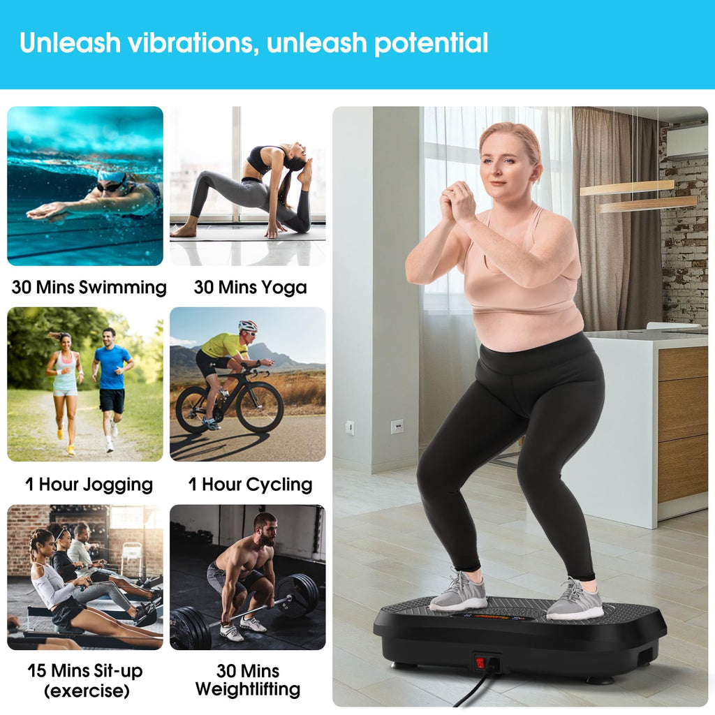 SoftGym Vibration Plate Exercise Machine for Lymphatic Drainage,Power Vibrate Stand Shake Board 450 Lbs Capacity Whole Body Workout Waver with Fitness Resistance Bands Weight Loss Gifts for Women Men - The Cozy Corner