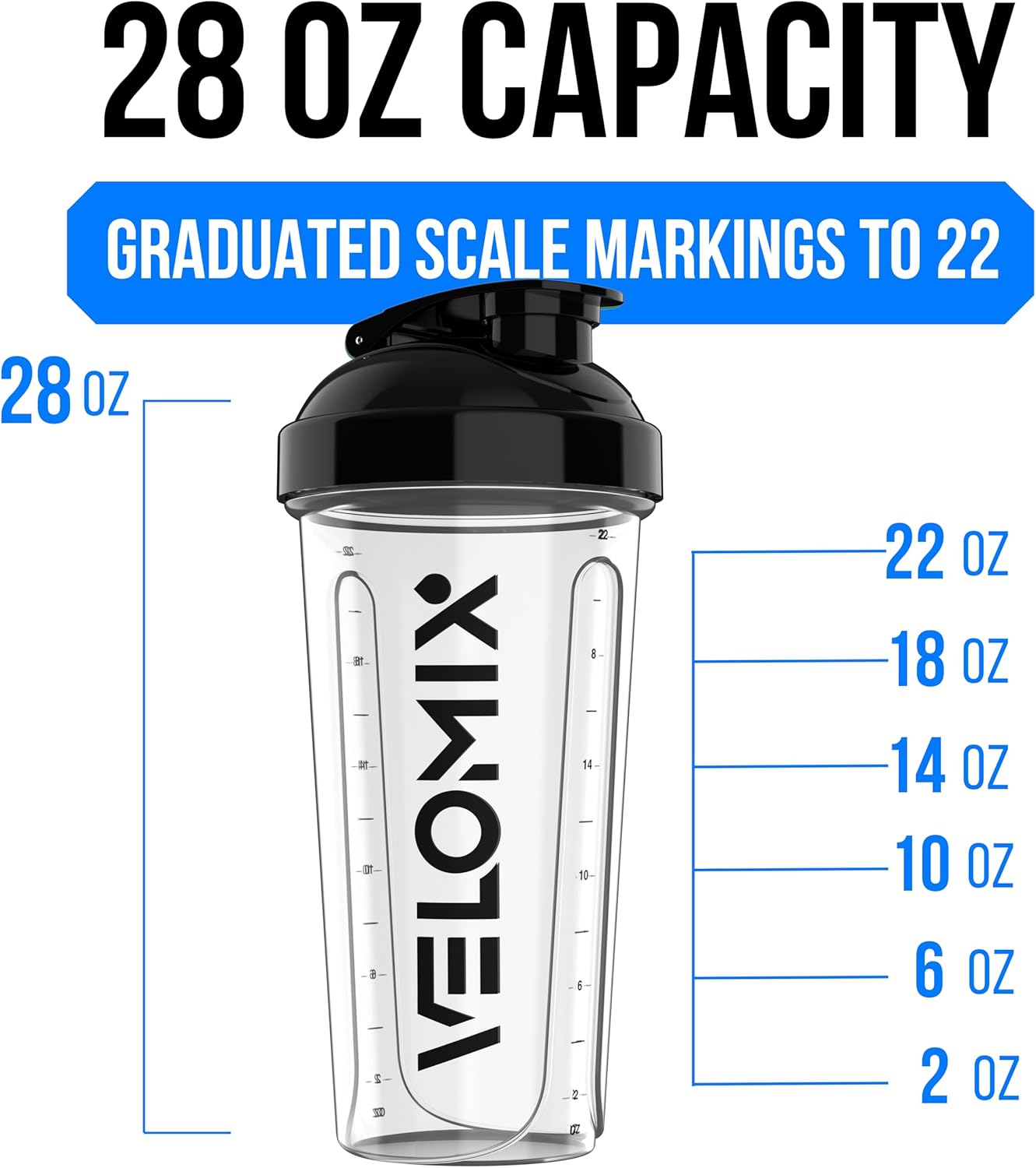 VELOMIX - 2 Pack - 28 oz Protein Shaker Bottles for Protein Mixes - 2x Wire Whisk | Leak Proof Shaker Cups for Protein Shakes | Protein Shaker Bottle Pack (Black/Transparent) - The Cozy Corner