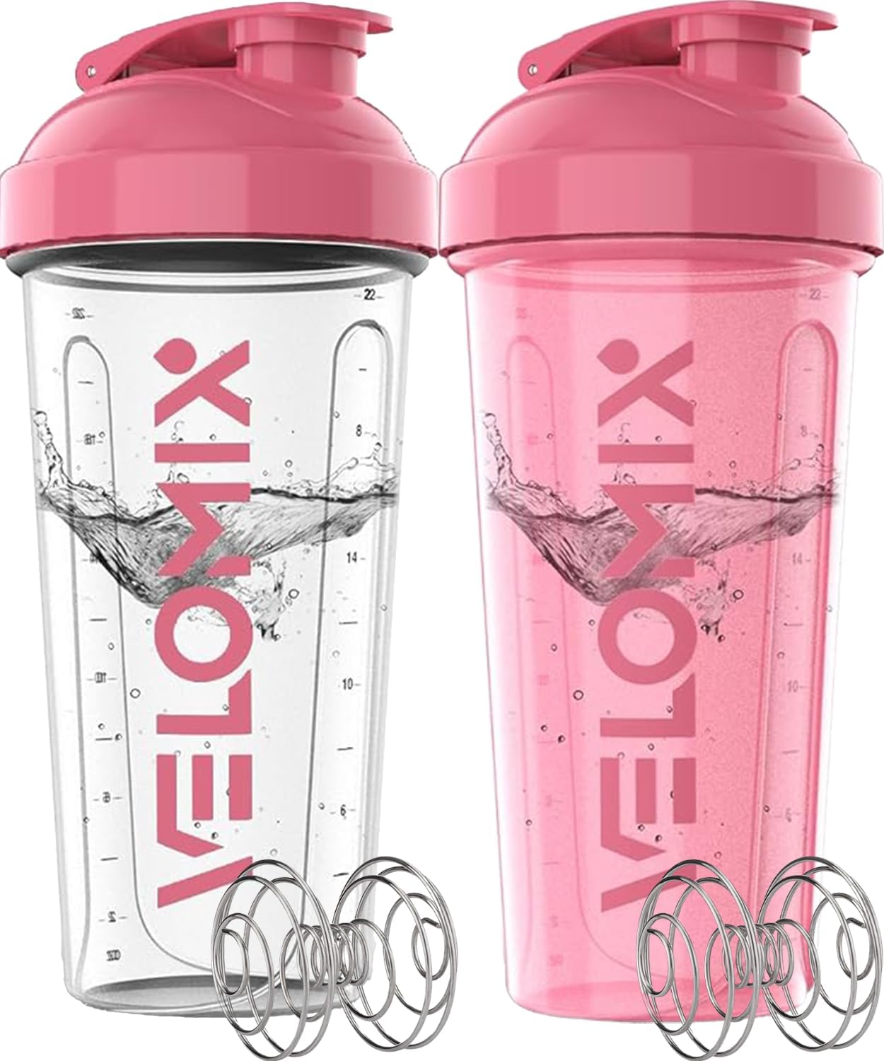 VELOMIX - 2 Pack - 28 oz Protein Shaker Bottles for Protein Mixes - 2x Wire Whisk | Leak Proof Shaker Cups for Protein Shakes | Protein Shaker Bottle Pack (Black/Transparent) - The Cozy Corner