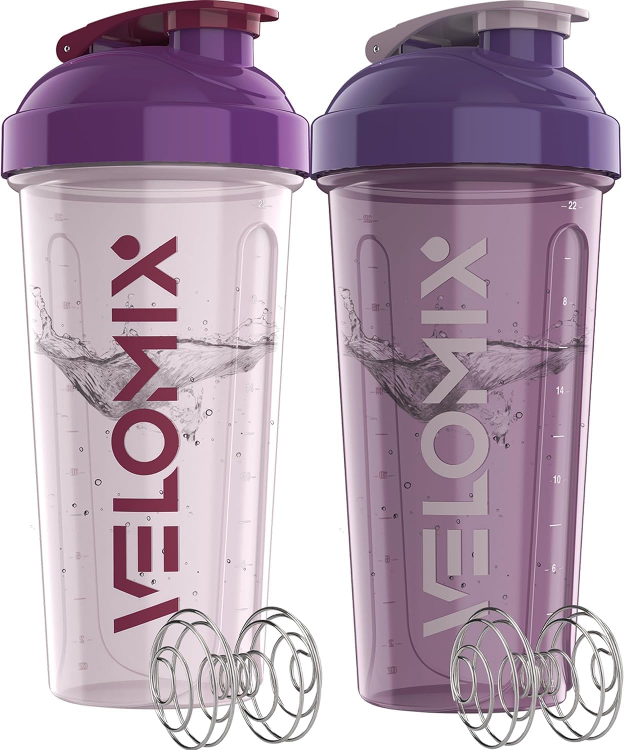 VELOMIX - 2 Pack - 28 oz Protein Shaker Bottles for Protein Mixes - 2x Wire Whisk | Leak Proof Shaker Cups for Protein Shakes | Protein Shaker Bottle Pack (Black/Transparent) - The Cozy Corner