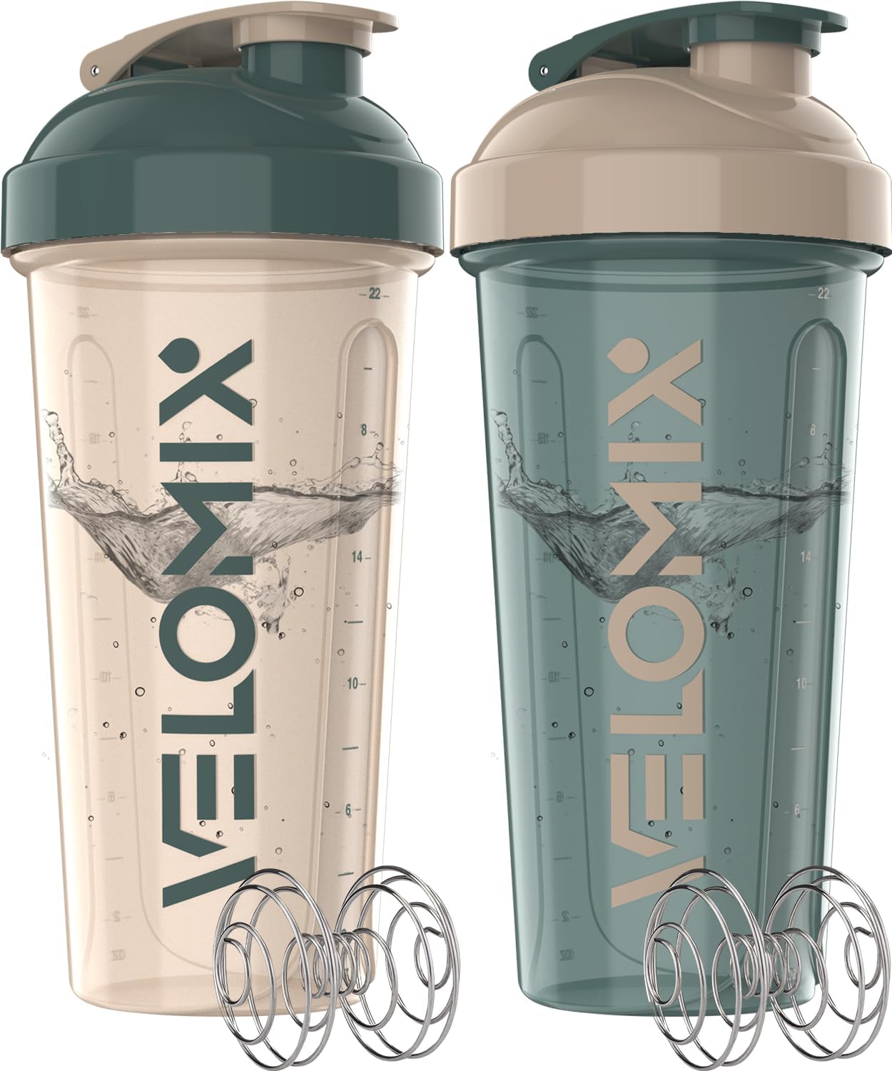 VELOMIX - 2 Pack - 28 oz Protein Shaker Bottles for Protein Mixes - 2x Wire Whisk | Leak Proof Shaker Cups for Protein Shakes | Protein Shaker Bottle Pack (Black/Transparent) - The Cozy Corner