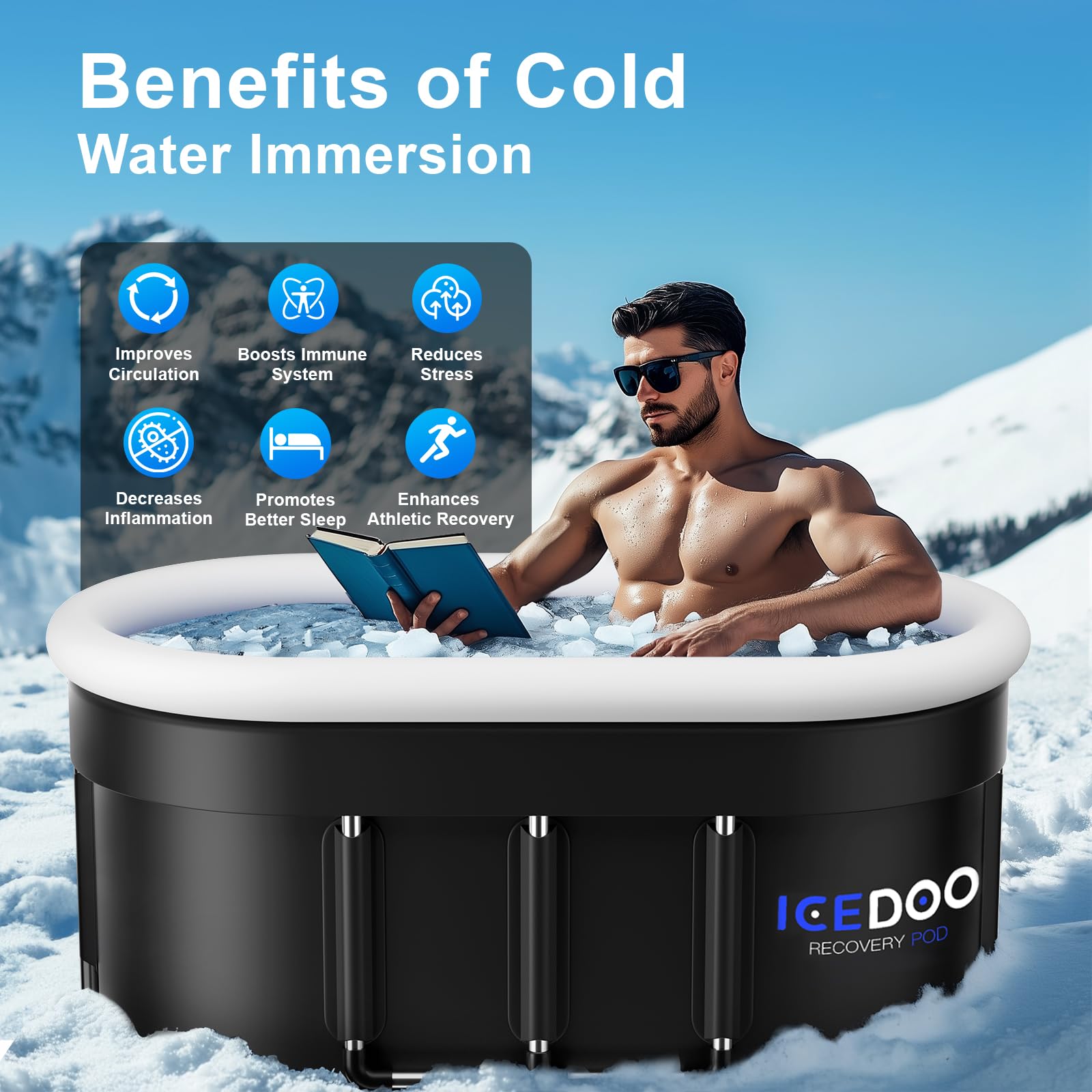 Upgraded 175 - Gal Oval Ice Bath Tub with Air Ring, Portable Multi - Layered Cold Plunge Tub - Foldable & Inflatable, with Lid, for Athletes & Adults,Ideal for Home, Gym & Outdoor Use - The Cozy Corner