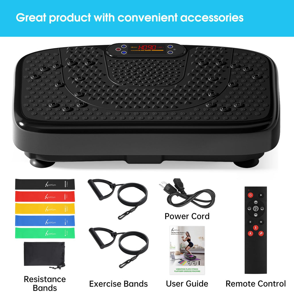 SoftGym Vibration Plate Exercise Machine for Lymphatic Drainage,Power Vibrate Stand Shake Board 450 Lbs Capacity Whole Body Workout Waver with Fitness Resistance Bands Weight Loss Gifts for Women Men - The Cozy Corner