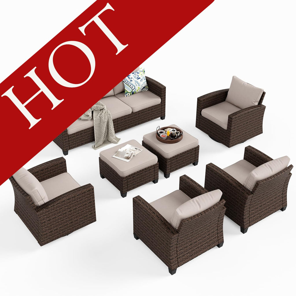 HERA'S HOUSE Patio Furniture Set with 56" Fire Pit Table, Outdoor Patio Conversation Sets, 6 Pieces 7 Seats Wicker Outside Sectional Sofa Set for Lawn Backyard Deck - The Cozy Corner