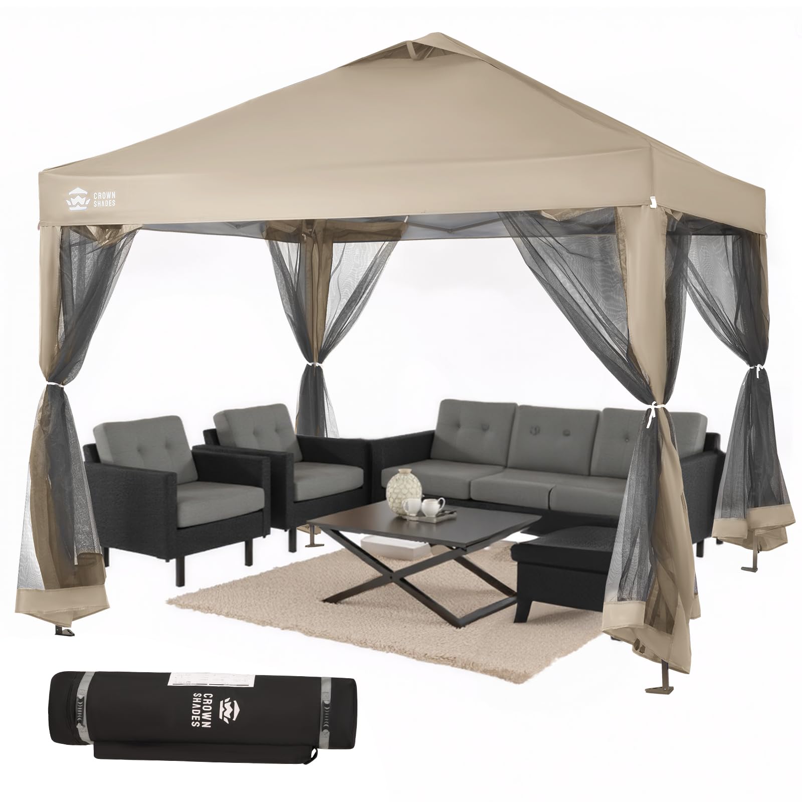 CROWN SHADES 13x13 Pop Up Gazebo, Canopy Tent, Gazebos on Clearance - Outdoor Gazebo for Backyard & Patio Furniture - Carpa Pop Up Tent with Wheeled STO - N - Go Cover Bag (Beige & Coffee) - The Cozy Corner