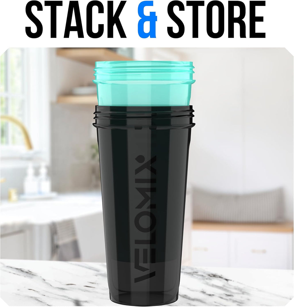 VELOMIX - 2 Pack - 28 oz Protein Shaker Bottles for Protein Mixes - 2x Wire Whisk | Leak Proof Shaker Cups for Protein Shakes | Protein Shaker Bottle Pack (Black/Transparent) - The Cozy Corner