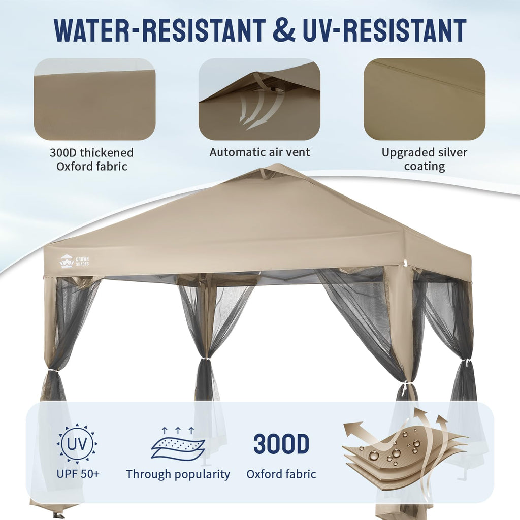 CROWN SHADES 13x13 Pop Up Gazebo, Canopy Tent, Gazebos on Clearance - Outdoor Gazebo for Backyard & Patio Furniture - Carpa Pop Up Tent with Wheeled STO - N - Go Cover Bag (Beige & Coffee) - The Cozy Corner