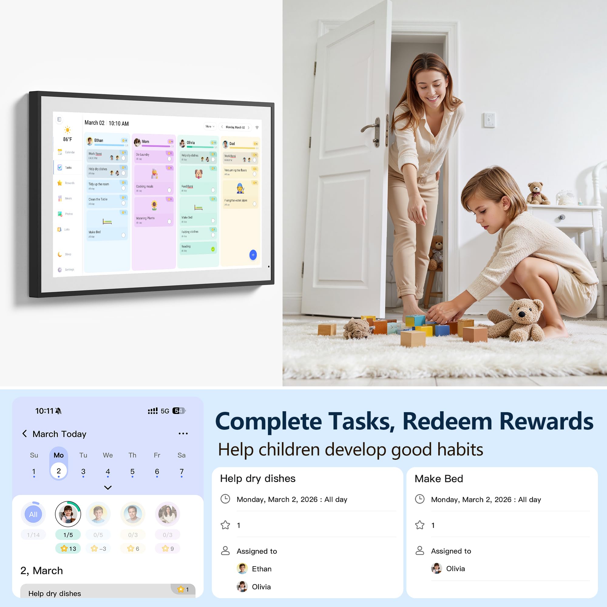 Digital Calendar, 15.6 Inch Wall Planner Electronic Calendar & Chore Chart, Smart Touchscreen Interactive Display for Family Schedules, Great for Organizing Your Routines, Wall & Desk Mountable - The Cozy Corner