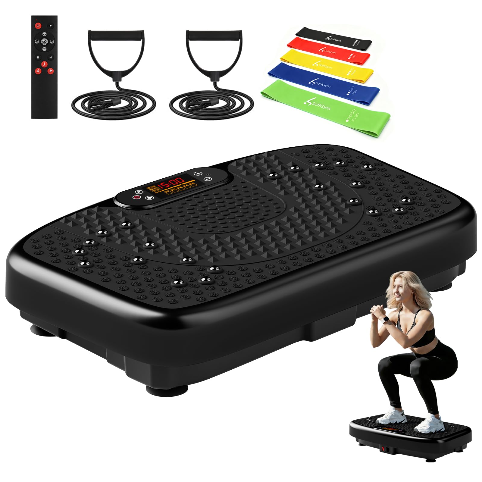 SoftGym Vibration Plate Exercise Machine for Lymphatic Drainage,Power Vibrate Stand Shake Board 450 Lbs Capacity Whole Body Workout Waver with Fitness Resistance Bands Weight Loss Gifts for Women Men - The Cozy Corner