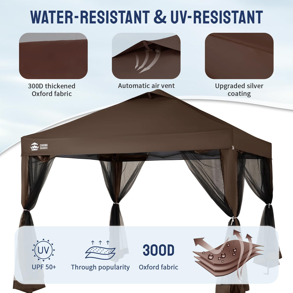CROWN SHADES 13x13 Pop Up Gazebo, Canopy Tent, Gazebos on Clearance - Outdoor Gazebo for Backyard & Patio Furniture - Carpa Pop Up Tent with Wheeled STO - N - Go Cover Bag (Beige & Coffee) - The Cozy Corner