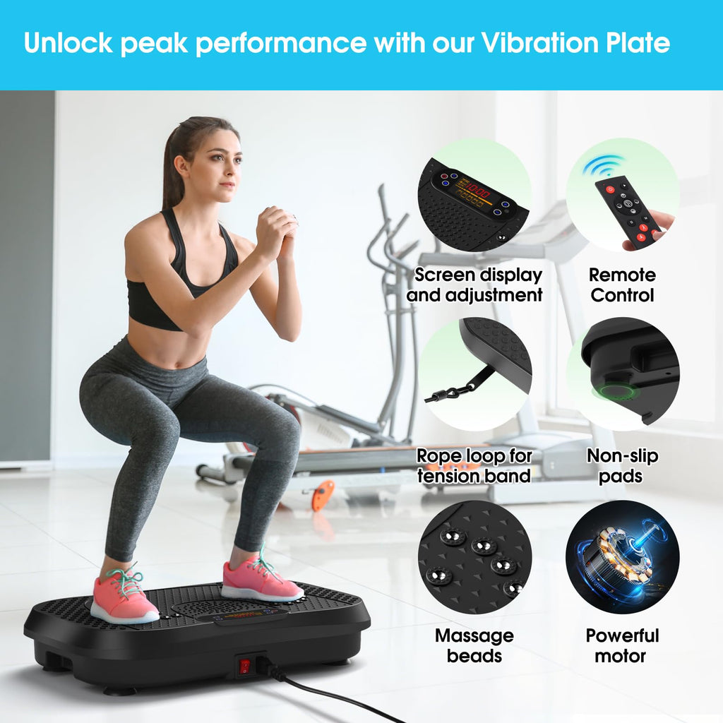 SoftGym Vibration Plate Exercise Machine for Lymphatic Drainage,Power Vibrate Stand Shake Board 450 Lbs Capacity Whole Body Workout Waver with Fitness Resistance Bands Weight Loss Gifts for Women Men - The Cozy Corner