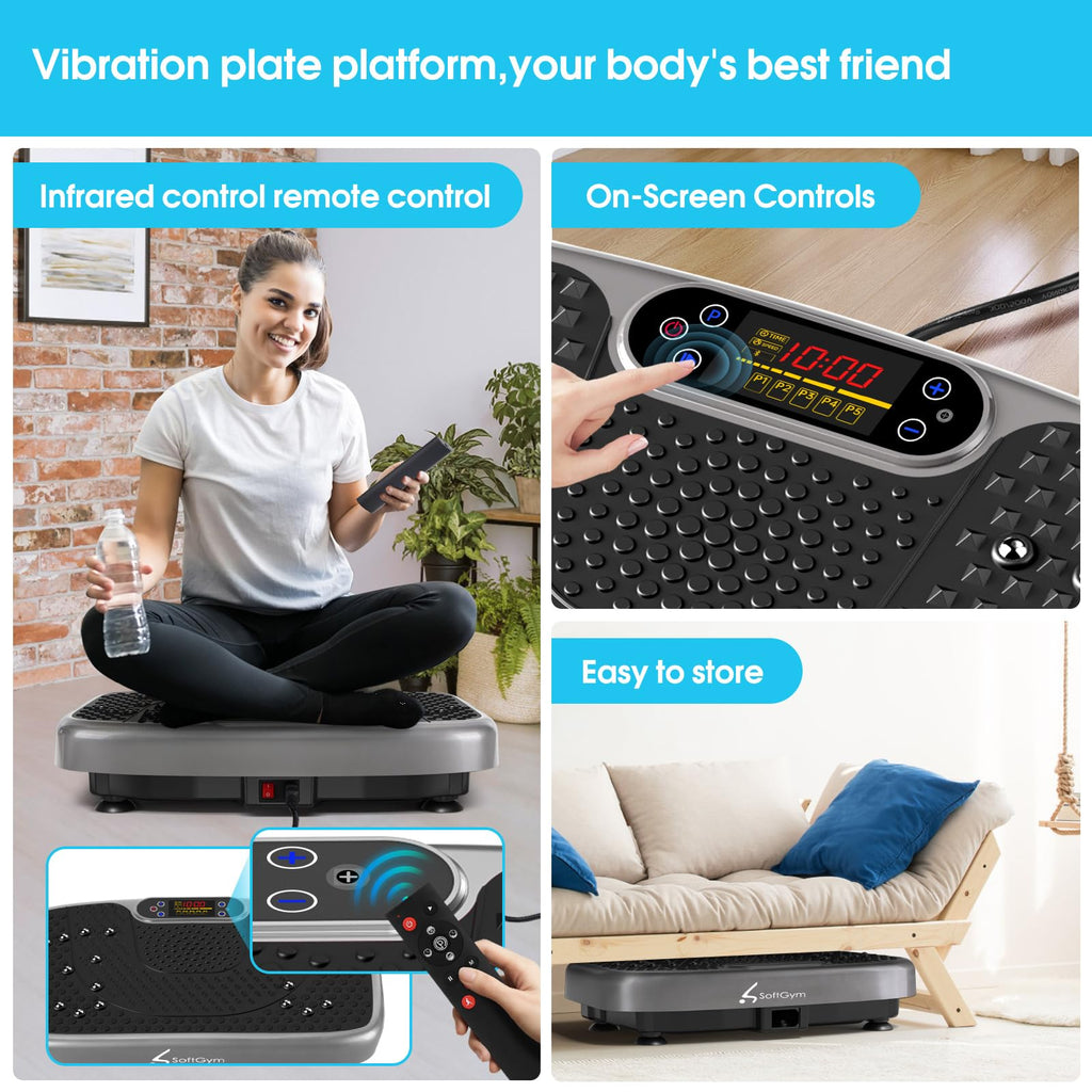 SoftGym Vibration Plate Exercise Machine for Lymphatic Drainage,Power Vibrate Stand Shake Board 450 Lbs Capacity Whole Body Workout Waver with Fitness Resistance Bands Weight Loss Gifts for Women Men - The Cozy Corner