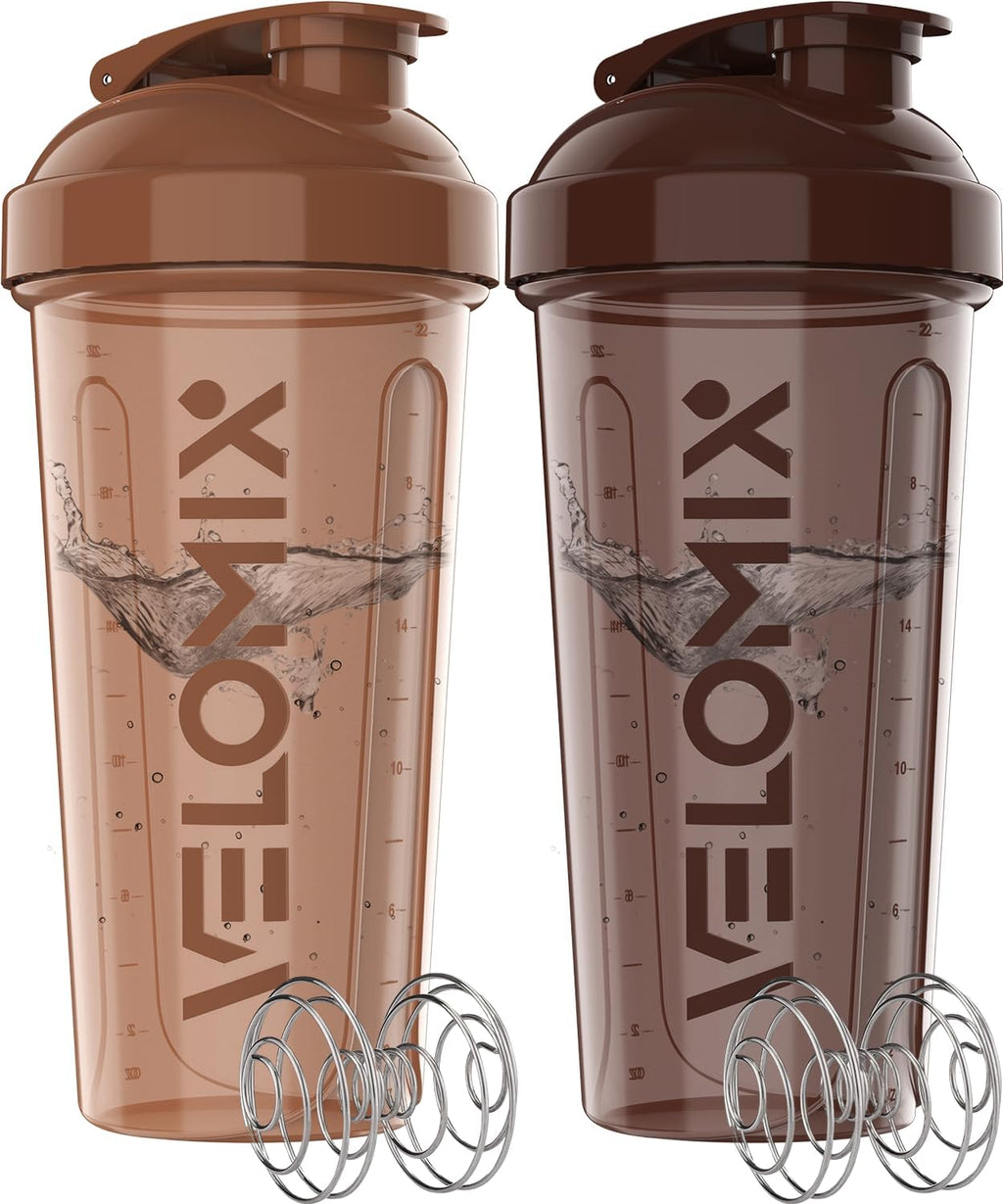 VELOMIX - 2 Pack - 28 oz Protein Shaker Bottles for Protein Mixes - 2x Wire Whisk | Leak Proof Shaker Cups for Protein Shakes | Protein Shaker Bottle Pack (Black/Transparent) - The Cozy Corner