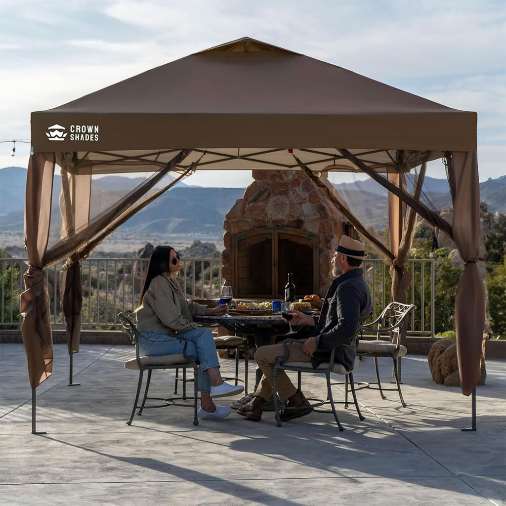 CROWN SHADES 13x13 Pop Up Gazebo, Canopy Tent, Gazebos on Clearance - Outdoor Gazebo for Backyard & Patio Furniture - Carpa Pop Up Tent with Wheeled STO - N - Go Cover Bag (Beige & Coffee) - The Cozy Corner