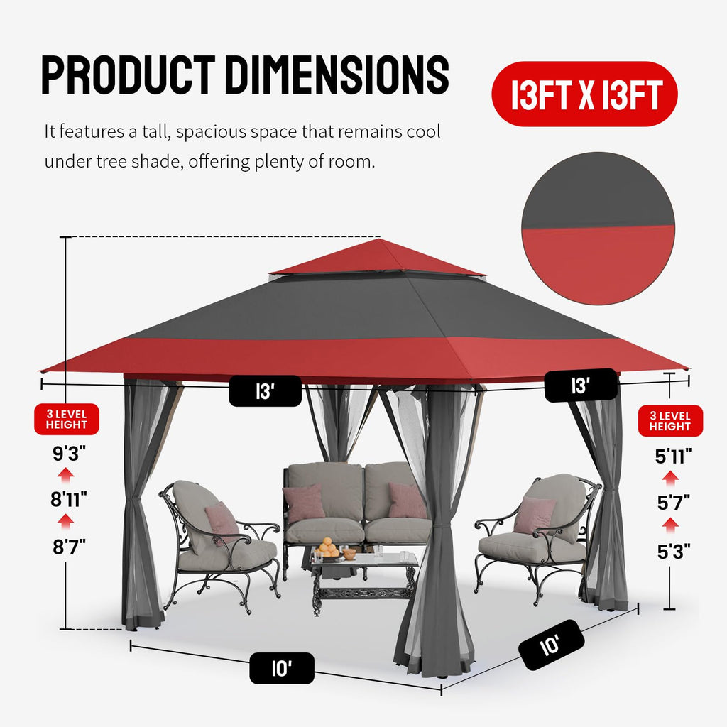 CROWN SHADES 13x13 Pop Up Gazebo, Canopy Tent, Gazebos on Clearance - Outdoor Gazebo for Backyard & Patio Furniture - Carpa Pop Up Tent with Wheeled STO - N - Go Cover Bag (Beige & Coffee) - The Cozy Corner