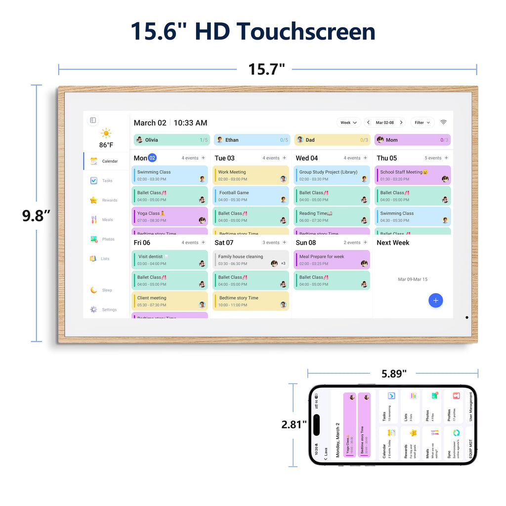 Digital Calendar, 15.6 Inch Wall Planner Electronic Calendar & Chore Chart, Smart Touchscreen Interactive Display for Family Schedules, Great for Organizing Your Routines, Wall & Desk Mountable - The Cozy Corner