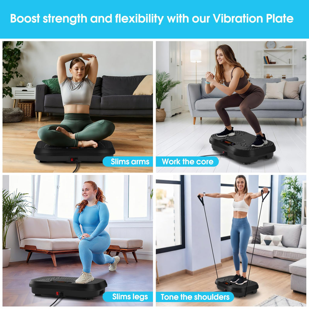 SoftGym Vibration Plate Exercise Machine for Lymphatic Drainage,Power Vibrate Stand Shake Board 450 Lbs Capacity Whole Body Workout Waver with Fitness Resistance Bands Weight Loss Gifts for Women Men - The Cozy Corner