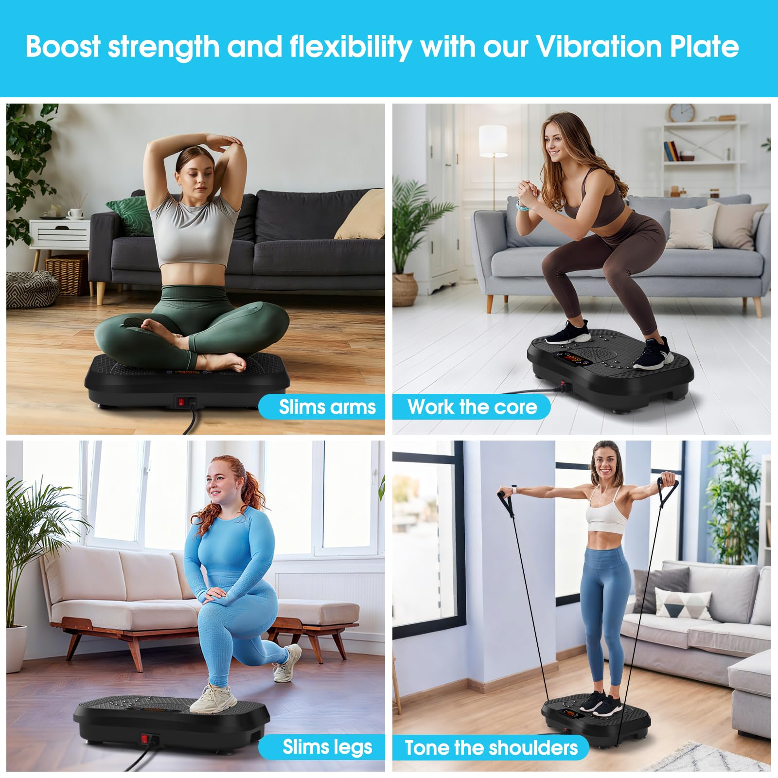 SoftGym Vibration Plate Exercise Machine for Lymphatic Drainage,Power Vibrate Stand Shake Board 450 Lbs Capacity Whole Body Workout Waver with Fitness Resistance Bands Weight Loss Gifts for Women Men - The Cozy Corner