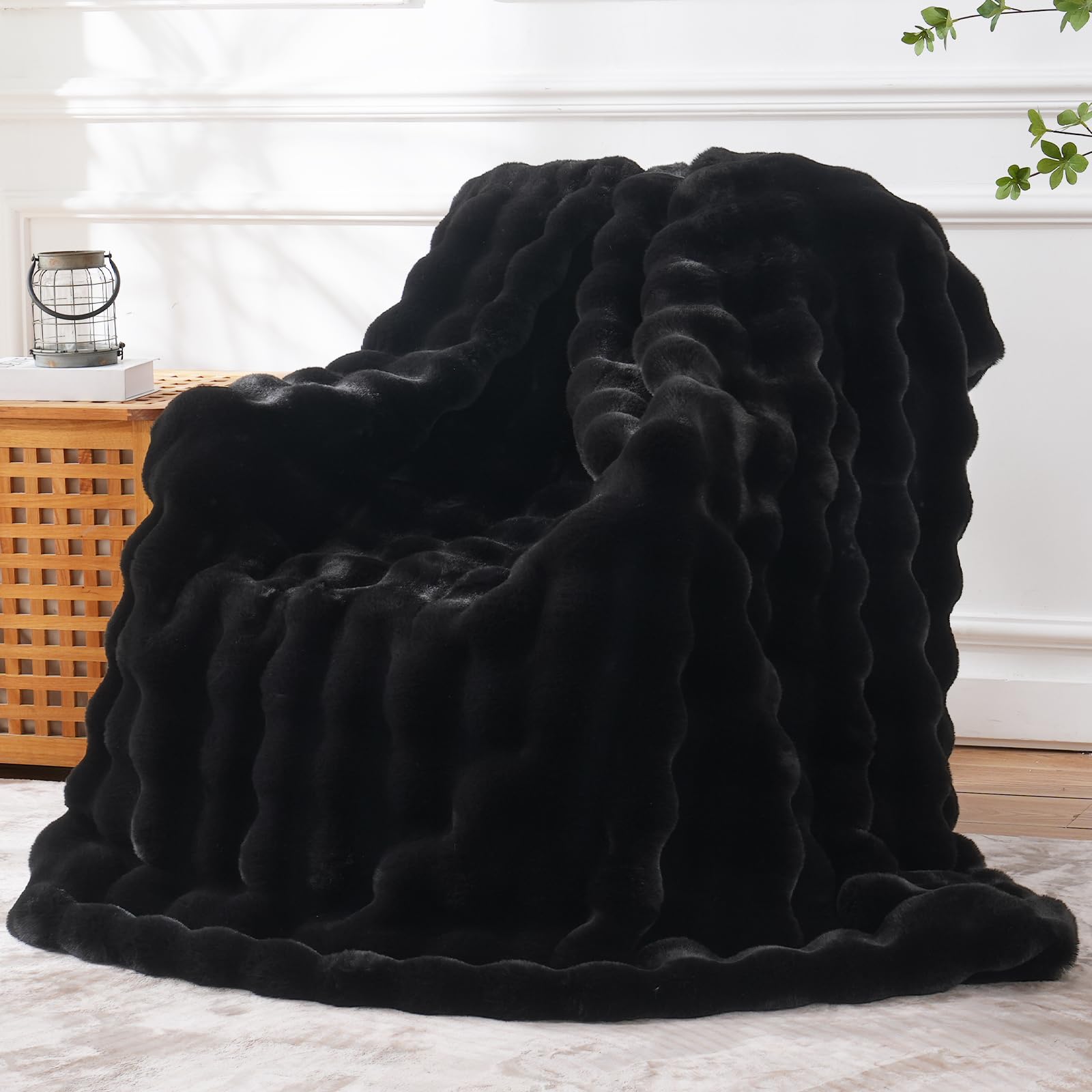 BENVWE Fluffy Faux Fur Throw Blanket for Couch, Soft Plush Thick Cozy Fuzzy Luxury Minky Bubble Blanket for Home Living Room Decor Gift for Women, Navy Blue, 63" x 80", 1100GSM - The Cozy Corner