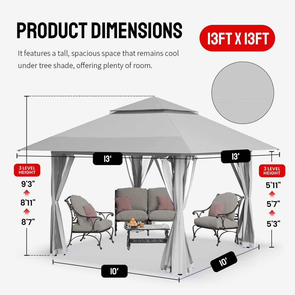 CROWN SHADES 13x13 Pop Up Gazebo, Canopy Tent, Gazebos on Clearance - Outdoor Gazebo for Backyard & Patio Furniture - Carpa Pop Up Tent with Wheeled STO - N - Go Cover Bag (Beige & Coffee) - The Cozy Corner