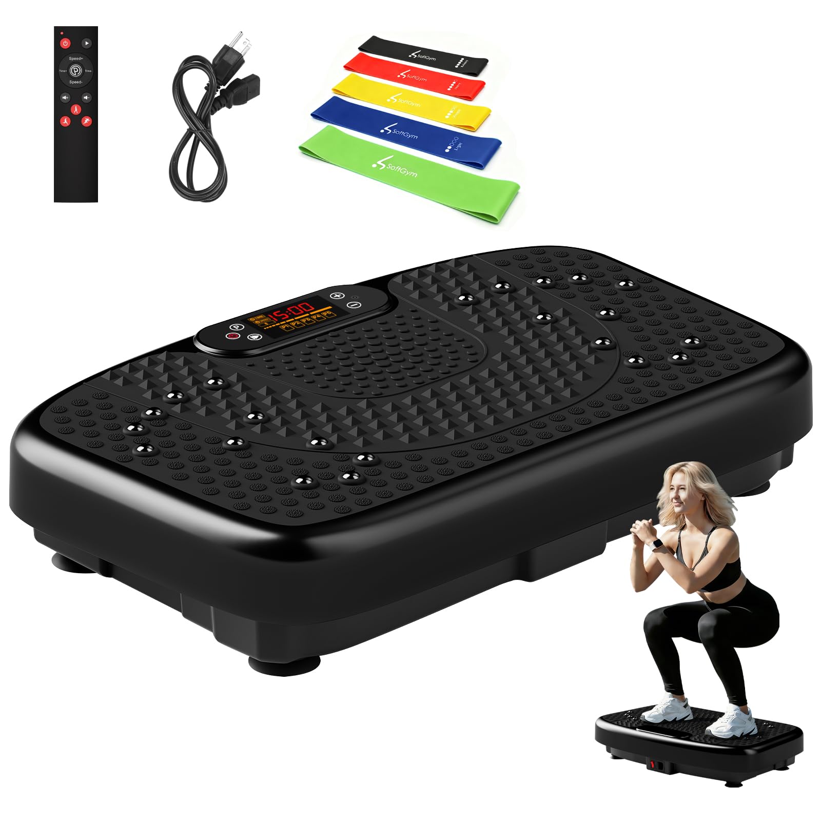 SoftGym Vibration Plate Exercise Machine for Lymphatic Drainage,Power Vibrate Stand Shake Board 450 Lbs Capacity Whole Body Workout Waver with Fitness Resistance Bands Weight Loss Gifts for Women Men - The Cozy Corner