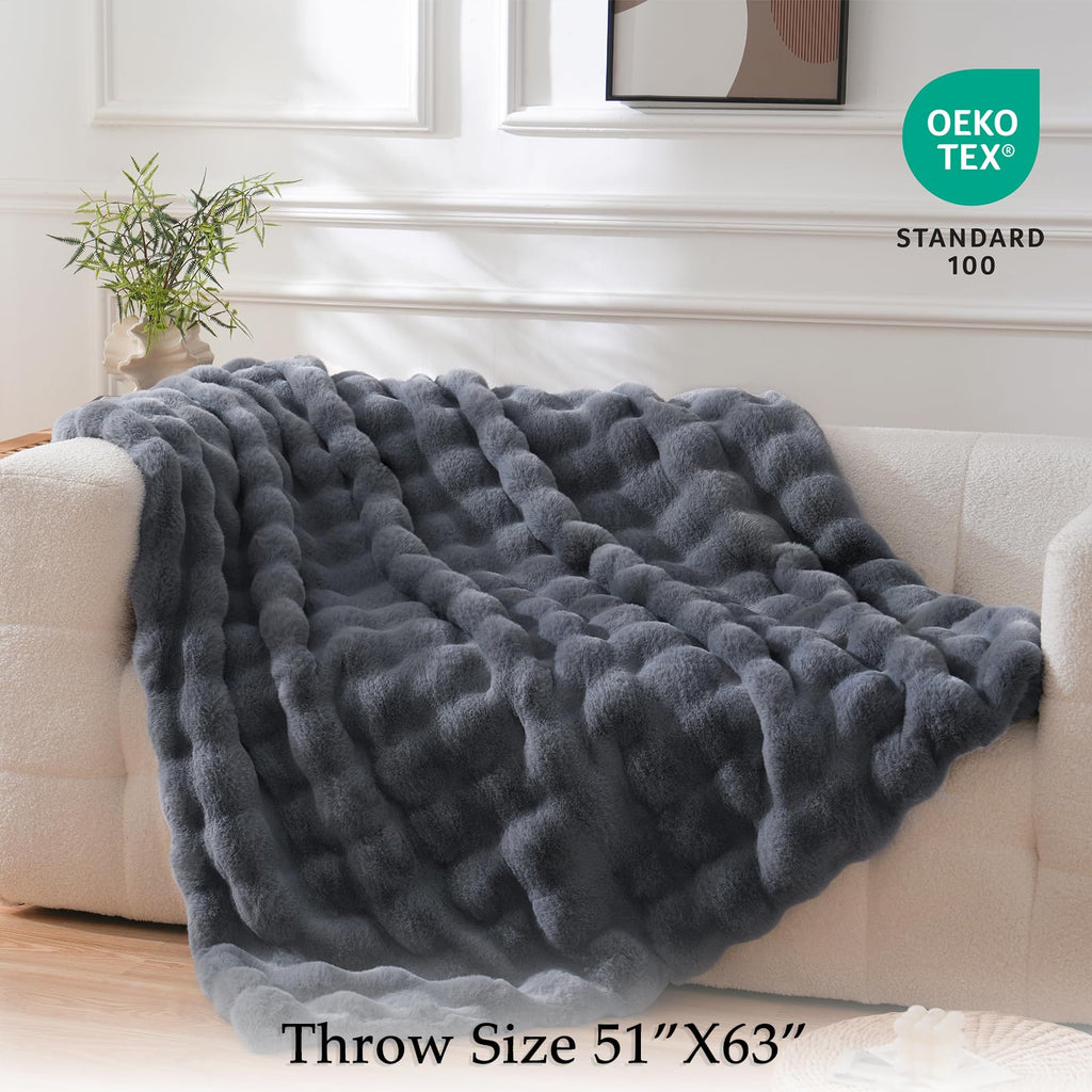 BENVWE Fluffy Faux Fur Throw Blanket for Couch, Soft Plush Thick Cozy Fuzzy Luxury Minky Bubble Blanket for Home Living Room Decor Gift for Women, Navy Blue, 63" x 80", 1100GSM - The Cozy Corner