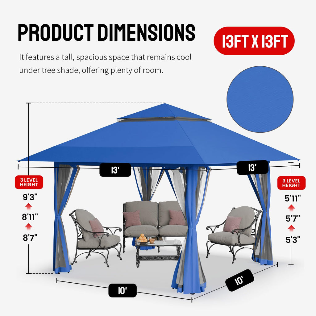 CROWN SHADES 13x13 Pop Up Gazebo, Canopy Tent, Gazebos on Clearance - Outdoor Gazebo for Backyard & Patio Furniture - Carpa Pop Up Tent with Wheeled STO - N - Go Cover Bag (Beige & Coffee) - The Cozy Corner