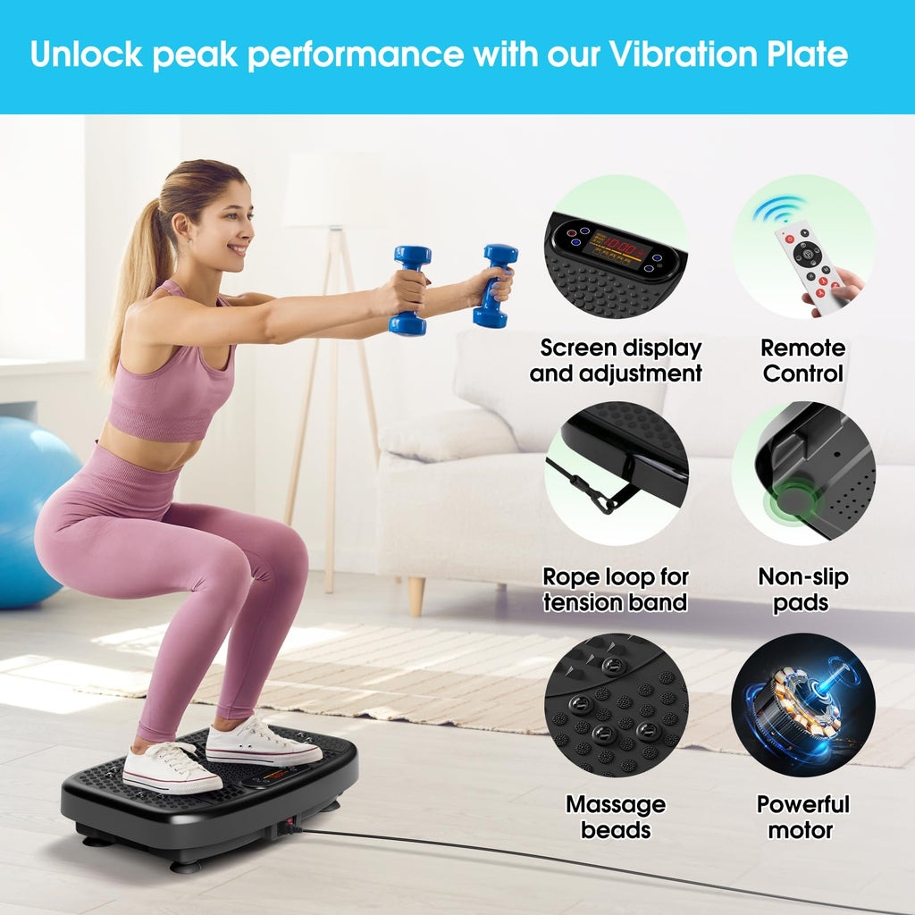 SoftGym Vibration Plate Exercise Machine for Lymphatic Drainage,Power Vibrate Stand Shake Board 450 Lbs Capacity Whole Body Workout Waver with Fitness Resistance Bands Weight Loss Gifts for Women Men - The Cozy Corner