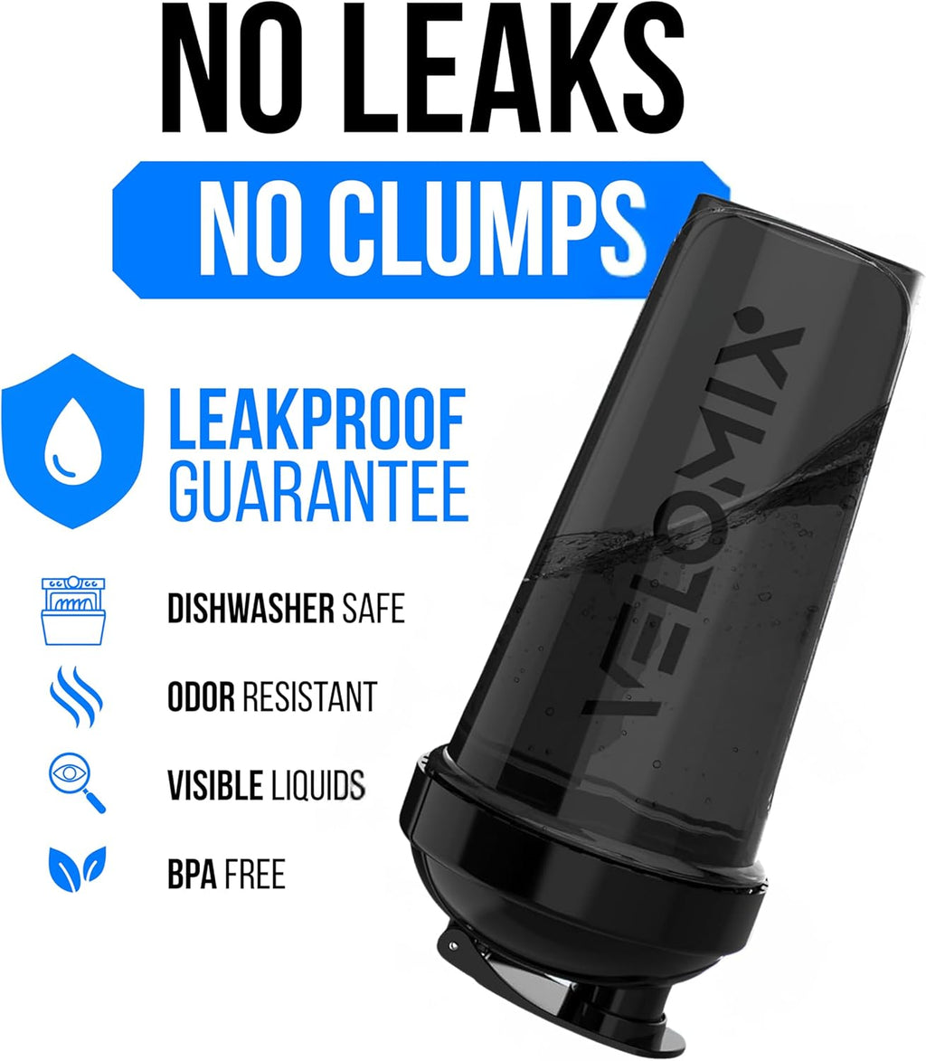 VELOMIX - 2 Pack - 28 oz Protein Shaker Bottles for Protein Mixes - 2x Wire Whisk | Leak Proof Shaker Cups for Protein Shakes | Protein Shaker Bottle Pack (Black/Transparent) - The Cozy Corner