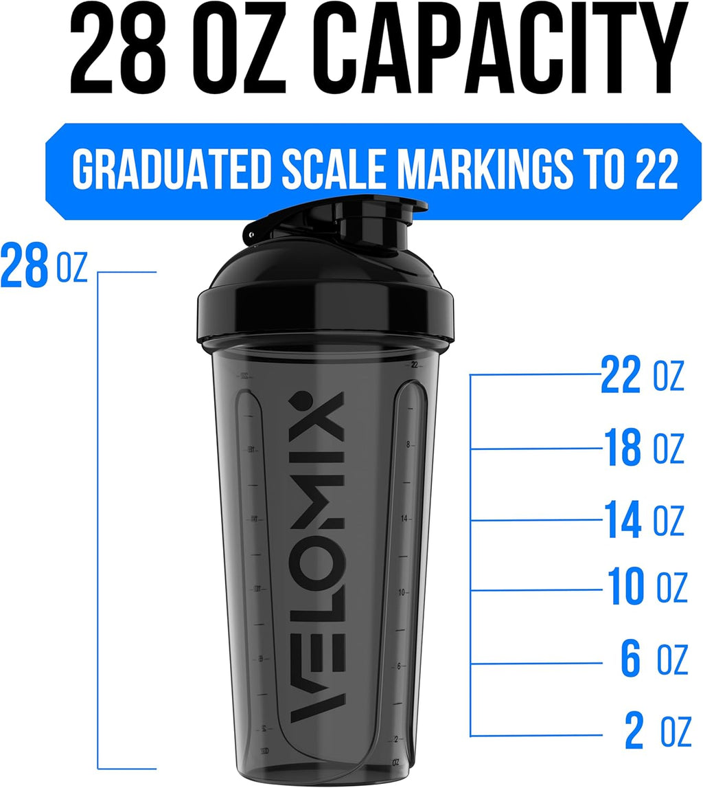 VELOMIX - 2 Pack - 28 oz Protein Shaker Bottles for Protein Mixes - 2x Wire Whisk | Leak Proof Shaker Cups for Protein Shakes | Protein Shaker Bottle Pack (Black/Transparent) - The Cozy Corner